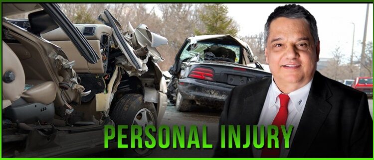 Car crash and smiling man, "Personal Injury".