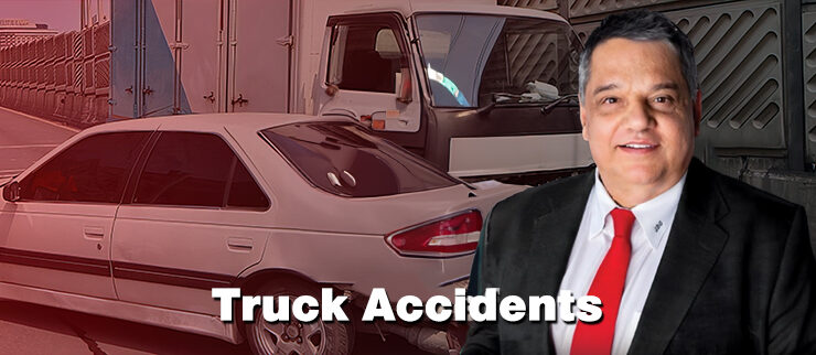 Truck accident scene with person in foreground.