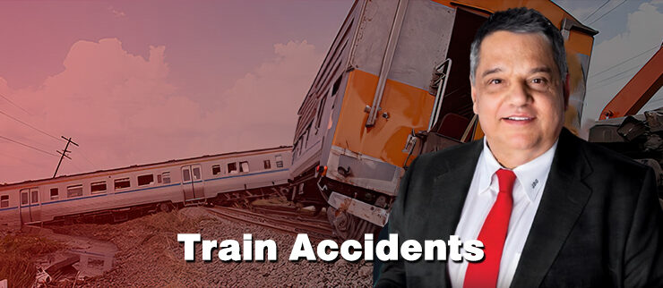 Train accidents with a person in foreground.